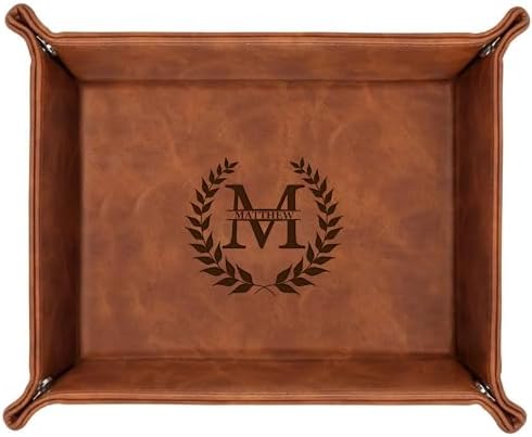 Personalized Engraved Leather Tray for Men with Engraved Name, PU Leather Valet Organizer for Dad, Custom Gift for Him, Custom Catchall Tray for Desk, Office, Accessories Travel Organizer for Men by CustomEmpire