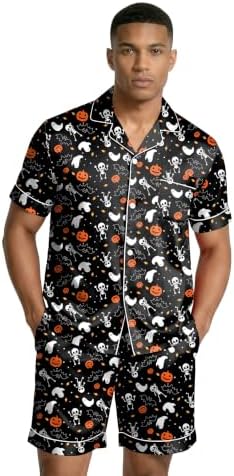 Ekouaer Mens Silk Satin Pajamas Set Short Sleeve Button Up Lounge Pjs Set - Image 2