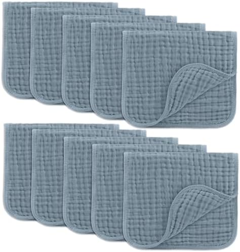 Comfy Cubs Muslin Burp Cloths 20x10" 10 Pack, Baby Burp Cloths Pacific Blue by ComfyCubs
