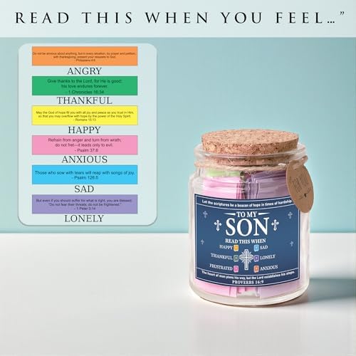 Bible Verses Jar for Son – 92 Scripture Cards, Open When You Feel Happy Sad Anxious or Lonely, Meaningful Christian Gift for Son, Birthday Graduation Easter Gift from Parents - Image 2