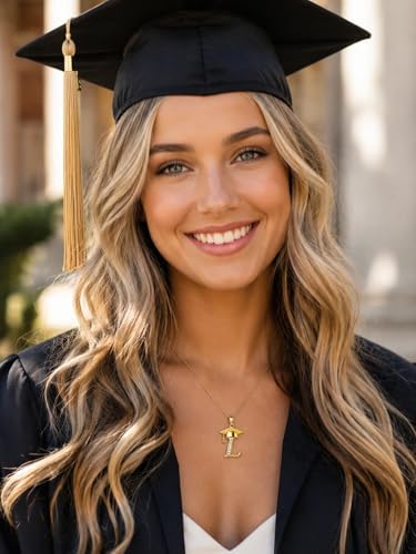 Graduation Gifts for Women, 18K Gold Graduation Initial Necklace A-Z, Inspiring Grad Pendant Necklace Present, College Seniors High School Graduations Jewelry Gifts - Image 5
