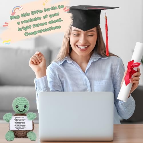 4THFARMES Mini Funny Turtle Graduation Gift for Her Him College High Middle Elementary School Preschool Kindergarten Graduation Gifts, 2026 Graduates Handmade Emotional Positive Crochet Turtle - Image 5