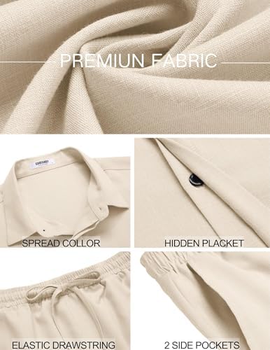 COOFANDY Men's Summer Beach Outfits 2 Piece Short Sleeve Shirts and Shorts Vacation Texture Linen Sets for Men - Image 5