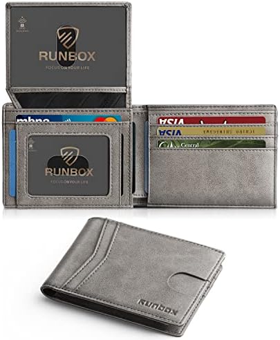 RUNBOX Wallet for Men -Slim Rfid Leather Mens Bifold Novelty Wallets 2 ID Window With Gift Box Men's Accessories by RUNBOX