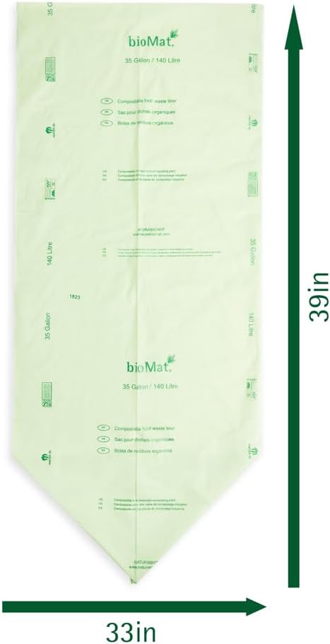 bioMat 35 Gallon Compostable Trash Bags, 30 Count, Biodegradable Kitchen Food Scrap Waste Bags, BPI ASTM D6400 and CMA Certified, Tall Kitchen Compost bags for Food Waste