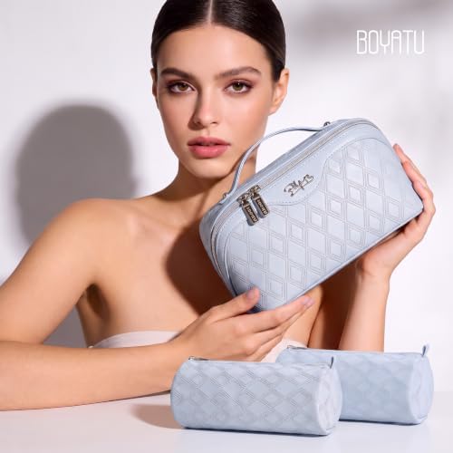 BOYATU Travel Makeup Bag Organizer: 3 Pcs Cosmetic Bag Set for Women Blue - Image 5
