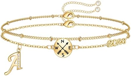 Hidepoo Graduation Gifts for Her, 14K-Gold-Plated Initial Compass Bracelet by HIDEPOO