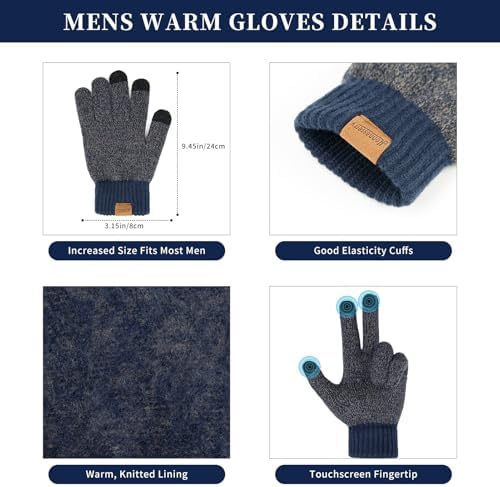 Winter Beanie Hats Long Neck Scarf for Men and Touchscreen Gloves 3PCS Set - Image 3