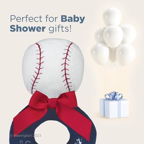 Bearington Collection Baby Lil’ Slugger, 5.5 Inch Red, White and Blue Plush Stuffed Baby Baseball Soft Ring Rattle - Image 5