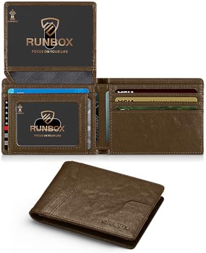 RUNBOX Wallet for Men -Slim Rfid Leather Mens Bifold Novelty Wallets 2 ID Window With Gift Box Men's Accessories by RUNBOX