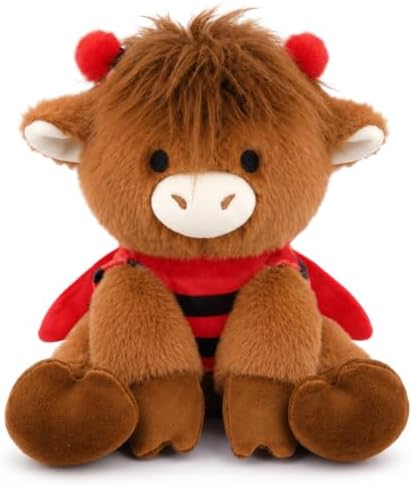 Ladybug Highland Cow Plush Toy-9inch Highland Cow Stuffed Animal by JIZWPOOM