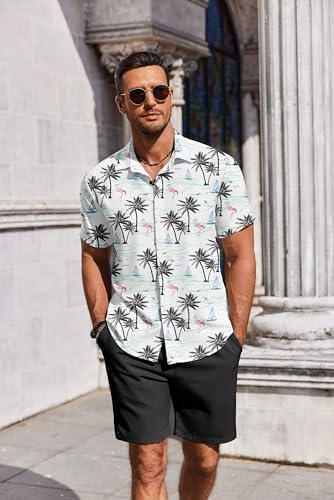 COOFANDY Men's Summer Beach Outfits 2 Piece Short Sleeve Shirts and Shorts Vacation Texture Linen Sets for Men - Image 4