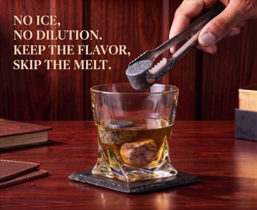 Mixology & Craft Whiskey Stones Gift Set for Men | Whiskey Glass and Stones Set with a Classy Gift Box and 6 Granite Round Whiskey Stones | Whiskey Lovers Gifts for Men, Dad, Husband, Boyfriend - Image 2