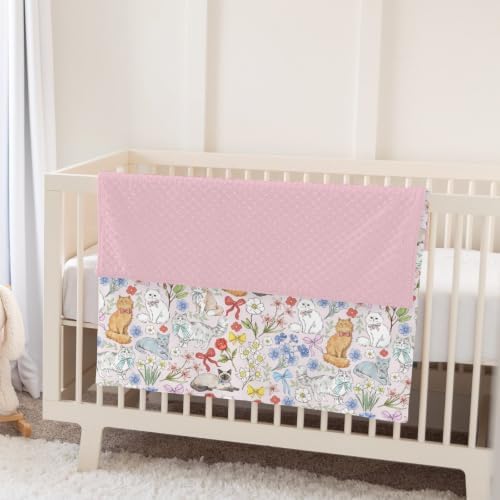 Colorful Cats Boho Floral Baby Blankets for Girl Boy Cute Kitten Bows Flowers Soft Mink Dotted Backing Double Layer Swaddle Receiving Blanket Toddler Cat Lovers Gift Nursery Bed Blanket 30x40 Pink - Image 5