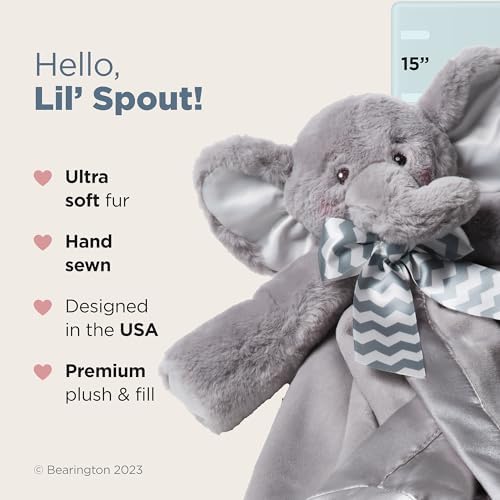 Bearington Baby Lil' Spout Snuggler - 15" Elephant Lovey Security Blanket with Satin Trim and Chevron Bow - Soft Plush Lovie for Babies and Baby Security Blanket Gift for Girls and Boys - Image 2