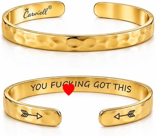 Carviell Bracelets for Women – 100+ Meaningful Engraved Messages – Solid 316L Surgical Stainless Steel Cuff Bracelet – Gift Ready by Carviell