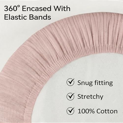 Muslin Bassinet Sheet Compatible with Halo BassiNest Swivel Sleeper - 100% Cotton Hourglass & Peanut Shape Mattress Pad Cover (30"x18"), Breathable & Soft, Boho (1 Pack Pink) - Image 6