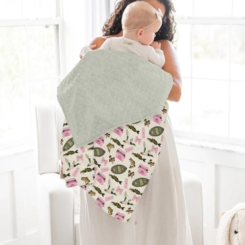 Pink Fishing Hunting Girly Baby Blankets for Girl Boy Boats Bass Fish Duck Bows Soft Mink with Dotted Backing Double Layer Swaddle Blanket Summer Lake Country Nursery Bed Blanket Infant Toddler 30x40 - Image 4