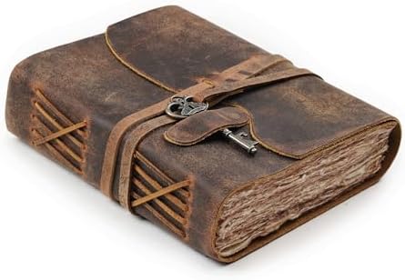 LEATHER VILLAGE Leather Journal Key Lock, Distressed Brown 6x4. by LeatherVillage