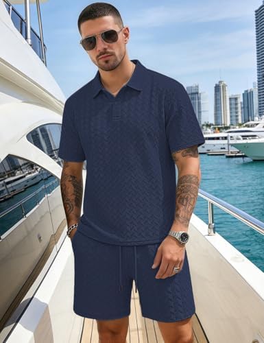 Men's 2 Pieces Outfits Casual Polo Shirt and Shorts Set Collar Athletic Jogging Summer Tracksuit - Image 3