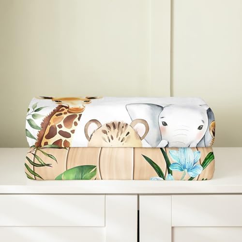 Erosebridal Giraffe Elephant Flannel Blanket Queen Inch Cheetah Zebra Fleece Blanket Board Botanical Leaves Fuzzy Plush Throw Flowers Cute Animals Living Room Decor - Image 4