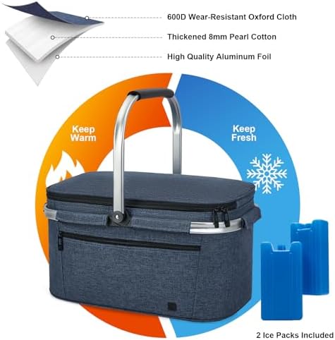 ALLCAMP Picnic Basket, 2 Ice Boxes, 32L Insulated Cooler Foldable, Thick - Image 5