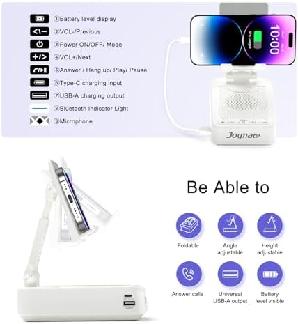 Gifts for Men Women, Bluetooth Speaker Phone Stand with Charging Function 360° Rotable Adjustable Cell Phone Holder HD Surround Sound for Desk Fits All Phones,Tablet (White) - Image 4