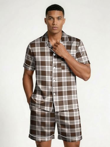 Ekouaer Mens Silk Satin Pajamas Set Short Sleeve Button Up Lounge Pjs Set - Image 4