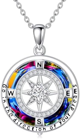 TOUPOP Graduation Gift for Her 925 Sterling Silver Compass Necklace Inspirational Jewelry for Daughter Niece Girlfriend Sister College High School Student Birthday Christmas Travel Present by TOUPOP