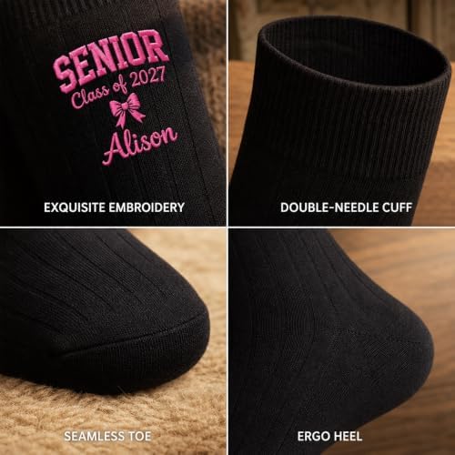 Personalized Name Senior - Class of 2027 Embroidered Socks Custom Socks with Name Gift for Graduates Unisex - Image 5