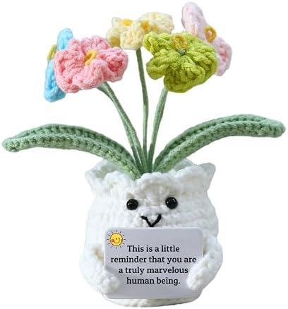 Forget-Me-Not Positive Crochet Flowers Plants Gift Handmade Desk Decor with Card “This is a Little Reminder” Appreciation Inspirational Gift for Coworkers Women Employee Teacher Best Friend Mom by YOOJEE