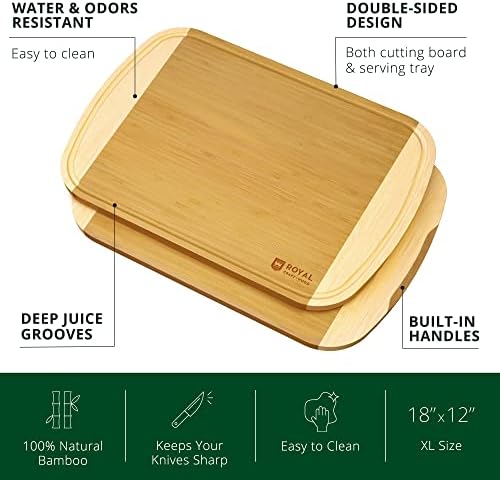 ROYAL CRAFT WOOD Wooden Cutting Boards for Kitchen Meal Prep & Serving - Bamboo Wood Serving Board Set with Deep Juice Groove Side Handles - Charcuterie & Chopping Butcher Block for Meat - Image 2
