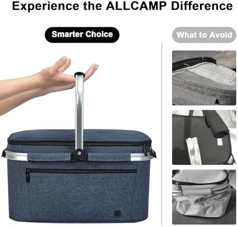 ALLCAMP Picnic Basket, 2 Ice Boxes, 32L Insulated Cooler Foldable, Thick - Image 3