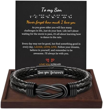 Btysun Gifts for Men, Gifts for Boyfriend Leather Bracelets for Men Stocking Stuffers for Him 2026 I Love You Gift Infinity Cuff Bracelets Birthday Christmas Jewelry for Son Grandson Dad Husband by BTYSUN
