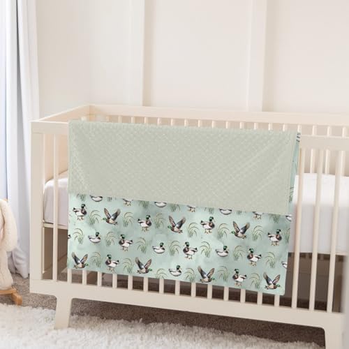Vintage Mallard Duck Baby Blankets for Girl Boy Hunting Duck Green Leaves Soft Mink Dotted Backing Double Layer Swaddle Receiving Blanket Wild Ducks Bed Throw for Newborn Infant Toddler Nursery 30x40 - Image 5