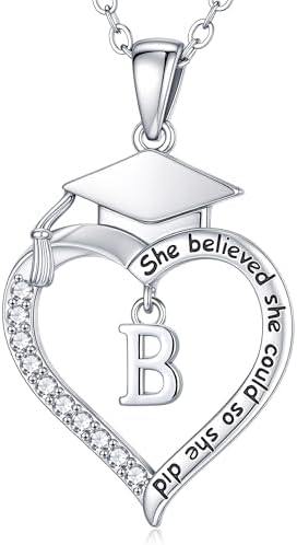 Turandoss Graduation Gifts for Women Her - Dainty 14K White Gold Plated Initial A-Z Heart Graduation Cap Necklaces Class of 2026 Jewelry High School College Gifts for Women Girls by TurandossJewelry