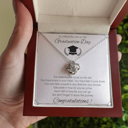 VIRAGIL 2023 Graduation Gifts for Her, Class of 2024 Love Knot Sterling Silver Pendant Necklace Senior College Graduation Jewelry Gifts for Girl Daughter - Image 2