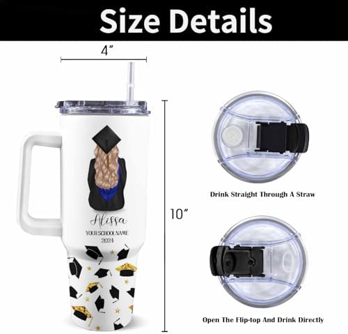 Personalized Graduation Gifts for Her Him, 40oz Personalized Graduation Tumblers Class Of 2025 Gifts, Custom Graduation Cup with Name, College Masters Degree Congratulations Gift for Women Men - Image 3