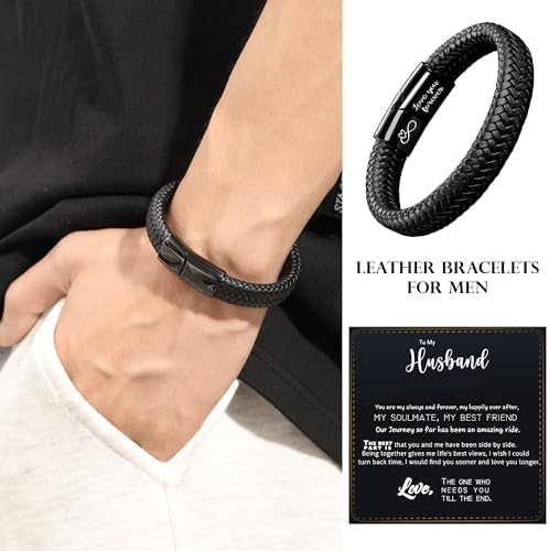 Btysun Mens Leather Bracelet, Teen Boy Gifts Stocking Stuffers for Teen I Love You Gifts for Him Boyfriend Birthday Gift for Son Husband Godson Bracelets for Men Dad Christmas Anniversary Jewelry - Image 2