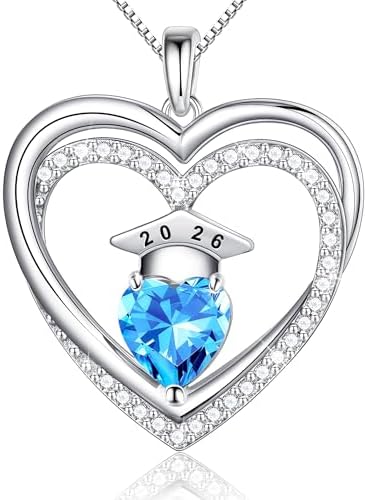 Ritach Graduation Gift for Her 2026 - S925 Sterling Silver Class of 2026 Grad Cap Necklace Heart Birthstone Necklace College High School Graduation Gift for Her by RitachJewelry