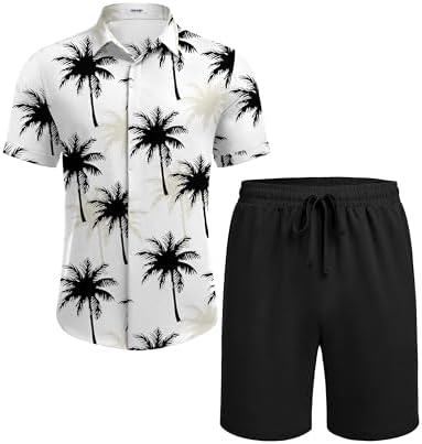 COOFANDY Men's Summer Beach Outfits 2 Piece Short Sleeve Shirts and Shorts Vacation Texture Linen Sets for Men - Image 4