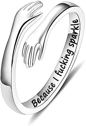 Yesteel S925 Sterling Silver Hug Ring for Women Teen Girls, Adjustable Ring Jewelry Mothers Day Birthday Gifts for Daughters Mom Sister Wife Friends Grandma by YESTEELJEWELRY