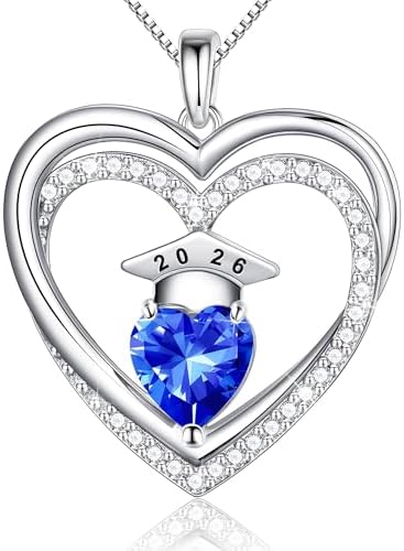 Ritach Graduation Gift for Her 2026 - S925 Sterling Silver Class of 2026 Grad Cap Necklace Heart Birthstone Necklace College High School Graduation Gift for Her by RitachJewelry