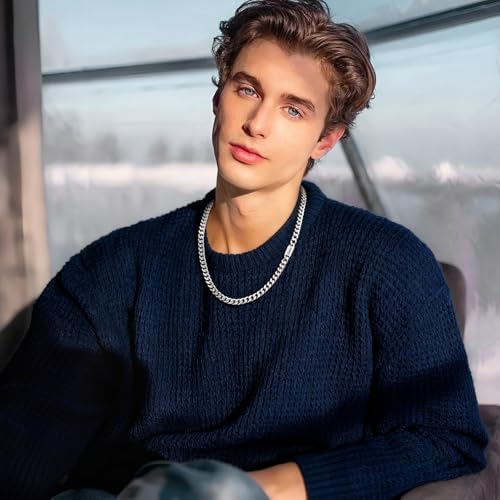 MEALGUET Cuban Link Chain Necklace for Men : Men's 316L Stainless Steel Silver Love You Forever Engraved Curb Chains Necklaces for Son Grandson Nephew Boyfriend, Jewelry Gifts for Birthday Valentines - Image 4