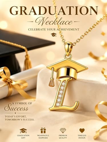 Graduation Gifts for Women, 18K Gold Graduation Initial Necklace A-Z, Inspiring Grad Pendant Necklace Present, College Seniors High School Graduations Jewelry Gifts - Image 2