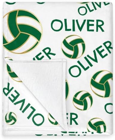 Personalized Baby Blankets for Girls Boys, Custom Baby Blanket with Name Swaddle Toddler Fleece Blanket Personalized Gift Green White Volleyball Text - Image 5