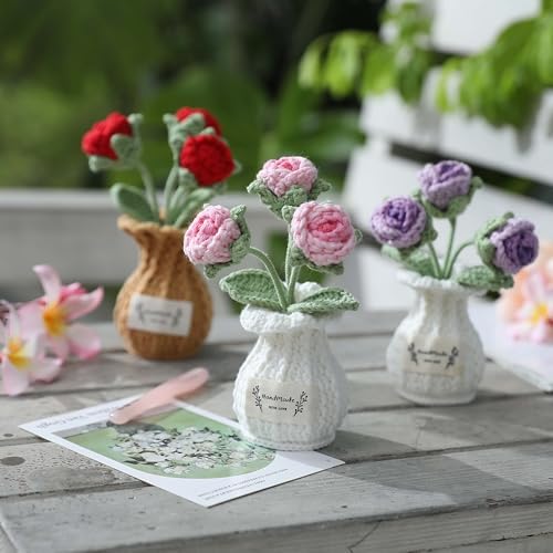 Crochet Rose Flower Potted Plant – Pink, for Her, Handmade Knitted Romantic Desk Decor - Image 4