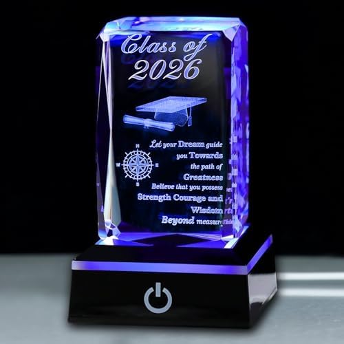Class of 2026 Graduation Gift, Class of 2026 3D Crystal Laser Engraved Plaque with Glowing LED Base, Meaningful Senior Gift for Daughter Son, High School College Decor by JOTNGDJBN