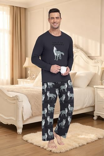 PrinStory Men's Pajama Sets Loungewear Sleepwear Pjs Lightweight Long Sleeve Shirts & Bottoms Soft Comfy Sleep Sets S-2XL - Image 5