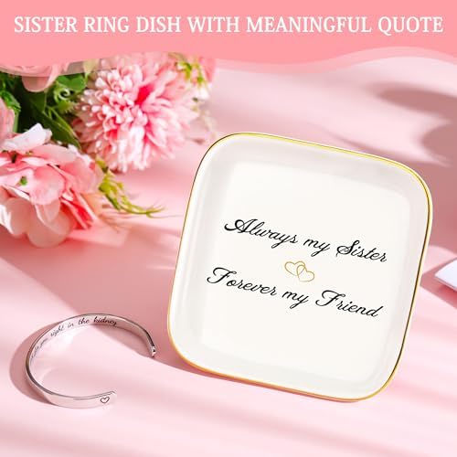 Sister Gifts from Sisters Birthday Gifts for Sisters Adult Best Sister Ever Gift Ideas for Women Cool Presents Set with Funny Glass Cup, Unique Makeup Bag, Scented Candle, Bracelet, Jewelry Tray - Image 5